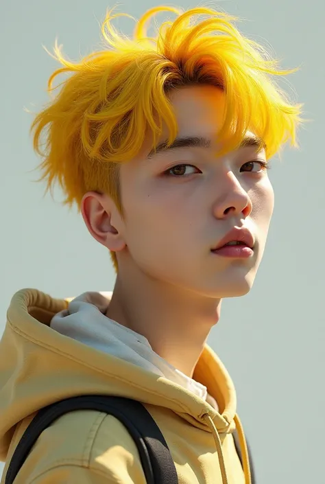  chick, yellow dyed hair ,Ansheng wears a hoodie ,It's a man, realistic