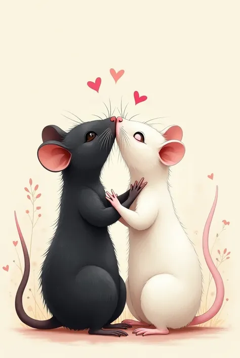 Deux rats de couleurs différentes amoureux