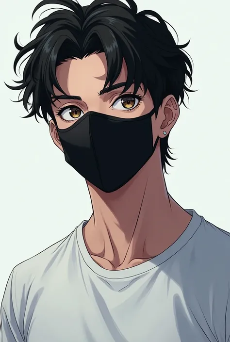 One boy of 18 , wear black mask and white tshirt, attractive like anime character, hd