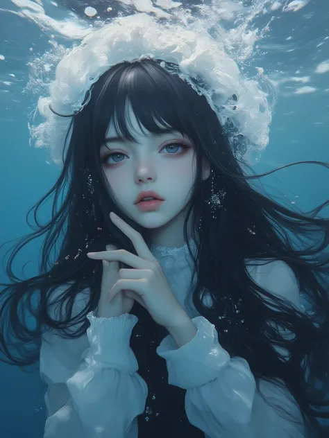  girl , Underwater, Keaimu,  perfect detail.  long hair, 