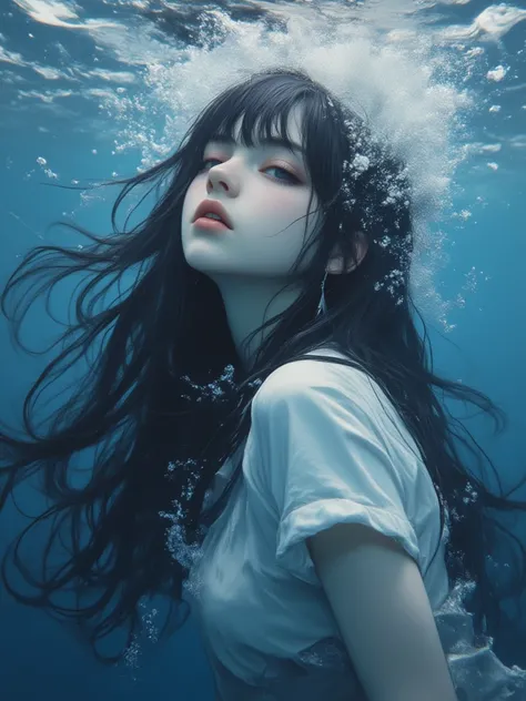  girl , Underwater, Keaimu,  perfect detail.  long hair, 