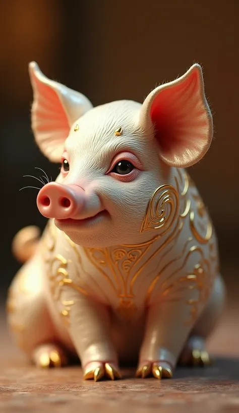 PIG,8k, คุณภาพสูงสุด,white Pearl-Gold, ลายไทย