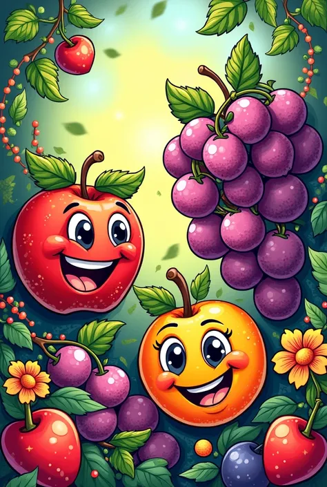 design a fruits art coloring book cover for s