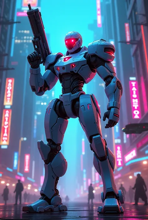 matas saban robot in neon city with gun