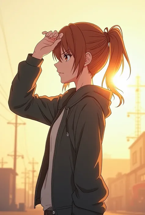 Side view, she's blocking the sun, manga style.