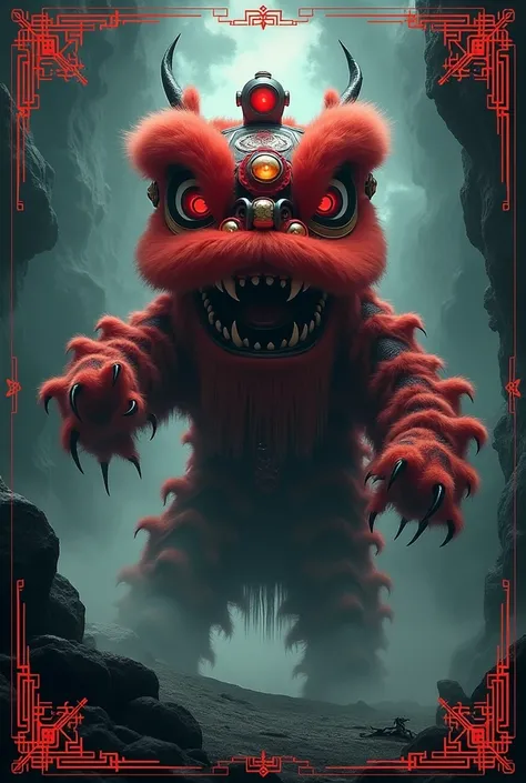 Horror book cover, Chinese, lion dance