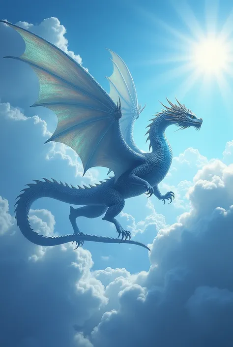 Draw a snake and a dragon together flying up the blue cloud