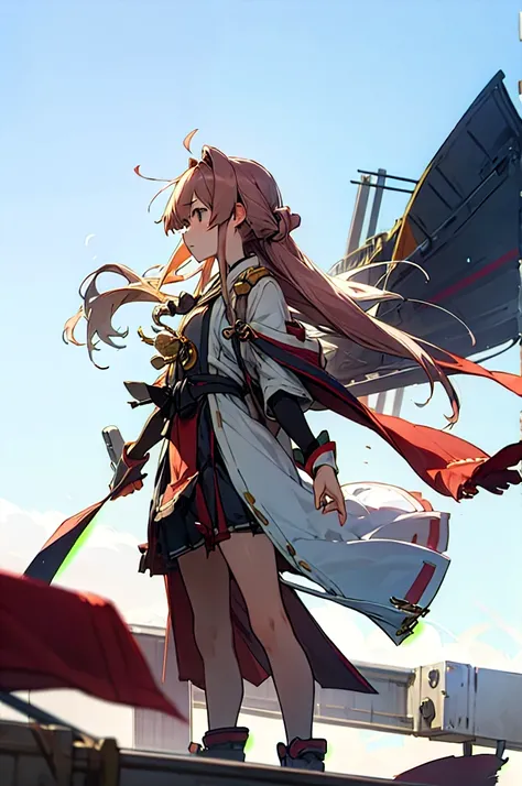 formula wallpaper、   1 girl、 Kongo from Kantai Collection、((()))、 standing、 has hair fluttering in the wind、 simple background