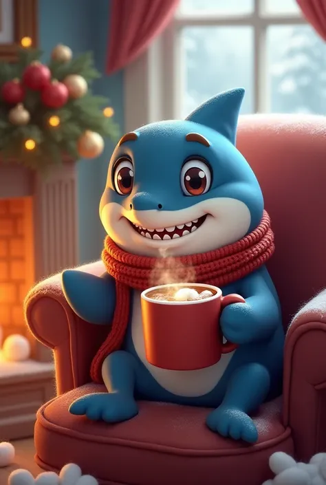 Cute Shark drinking hot chocolatte