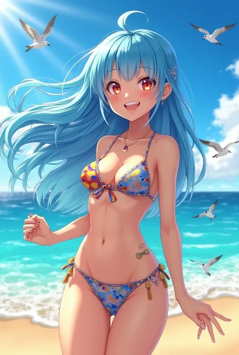 blue-haired girl in bikini 