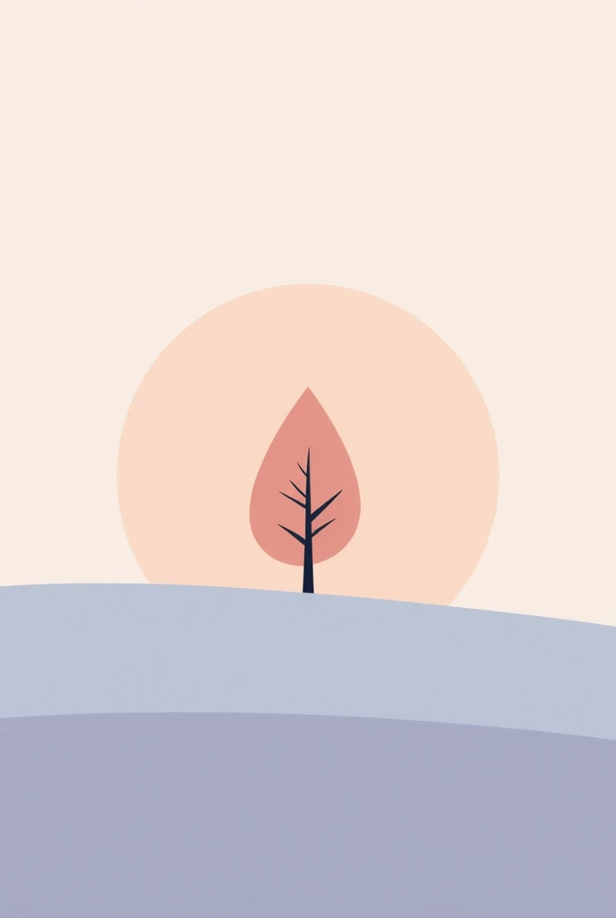 A serene minimalist wall art featuring a lone tree standing on a gentle hill under a gradient sunset sky. The colors are soft pastels like peach, lavender, and light blue. The design is clean, modern, and calming, perfect for contemporary home decor.