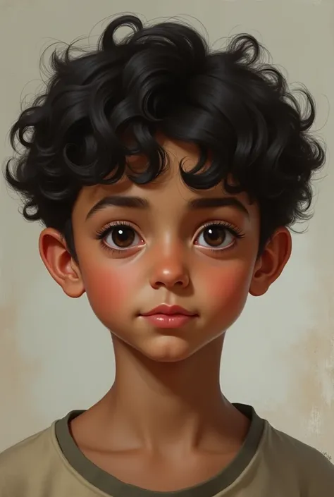  create a boy with a dark complexion but not too much,with short black curly hair in Norman style  