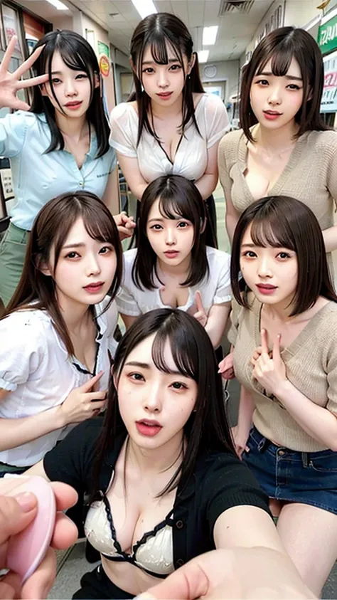  5 Women:1.7, group photo:1.8,
bend,Fast food worker,
sweat, ahehe,double peace,
vapor,
 Unkempt Hair,
 was excited, 
 the first button came off,
  bangs that show your forehead ,

#Quality U high resolution,1080P,16k,4K,8k,absolutely, absurd, anatomically...