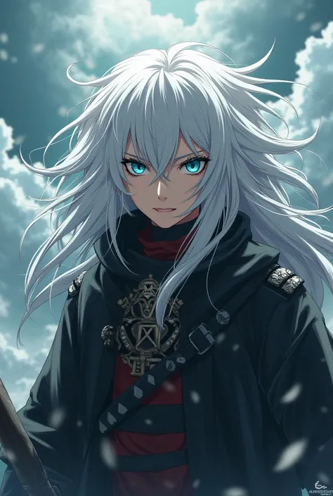 Strong character with white hair anime style