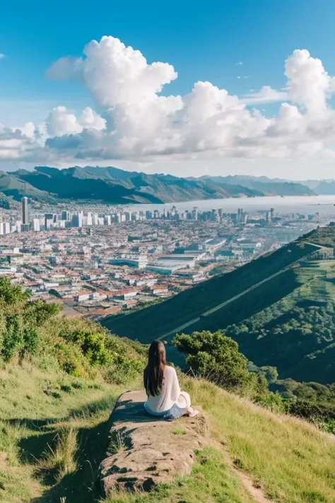  top quality、 Landscape、View from the hill、Spectacular views、Streetscape、blue sky、cloud、sea