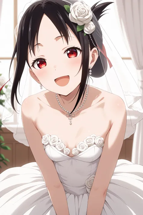 masterpiece,best quality,{{detailed beautiful face and eyes}}, very detailed background,
Shinomiya Kaguya,{{{megami magazine}}},short hair,black hair,folded ponytail,parted bangs,sidelocks,hair ribbon,red ribbon,red eyes,small breasts,
1woman,hairstyle: (w...