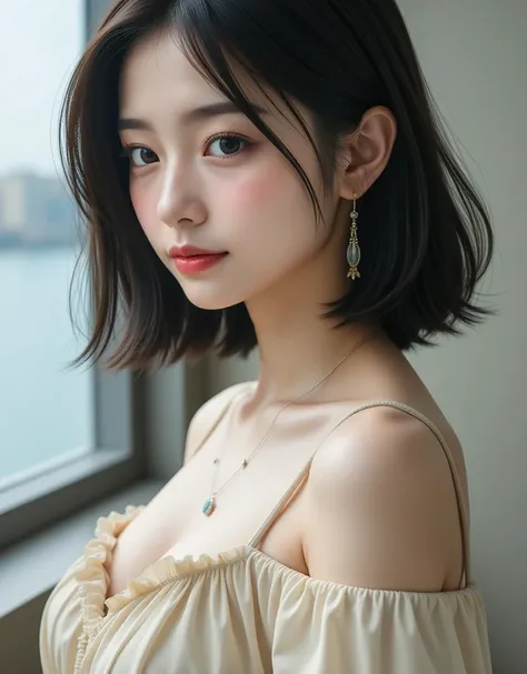 (Profile of a super cute Korean female college student walking relentlessly with a puffy face:1.2)(pout faced:1.2)( I'm happy:1.1)(16k,  RAW photos ,  top quality, masterpiece: 1.2),( cute bob cut with glossy black hair )  more details,  Super Resolution, ...