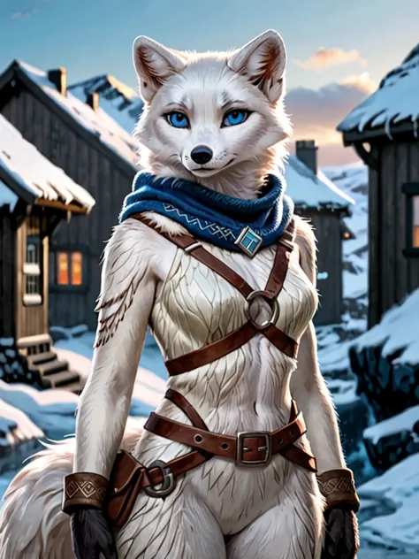 (masterpiece, highest quality), official art, female Icelandic arctic fox wearing a cool Reykjavik outfit and accessories