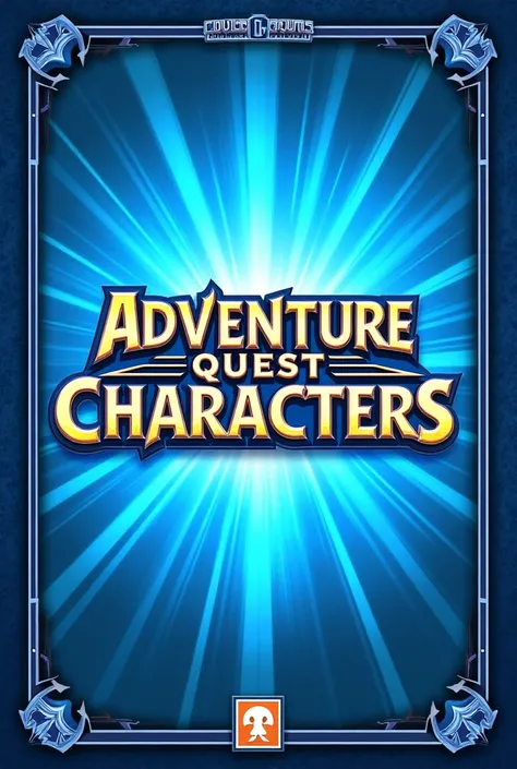   Card back design for a board game called Adventure Quest Characters in a dynamic and modern style.  The centered logo should display the words Adventure Quest Characters ,   with a stylized font  ,    inspired by the superhero genre   ,   in large letter...