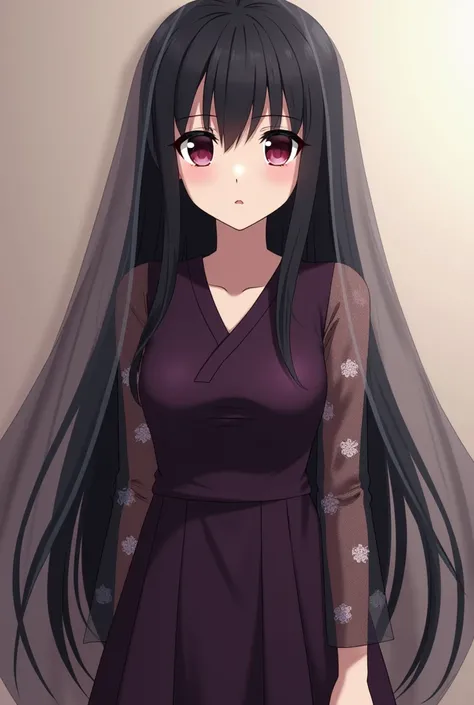  She is a young woman with a slim build, standing at 175 cm tall and weighing 55 kg. She has long, straight black hair with uneven fringe and bluish-grey eyes (depicted as red in the manga). Her facial expressions are typically reserved, rarely showing muc...