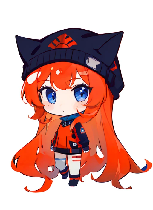  high quality、masterpiece、 High Details 、8K wallpaper，  1 girl，  Orange Hair、 long hair、 blue eyes、 red plug suit、blackキャップ(Cat hat、black)