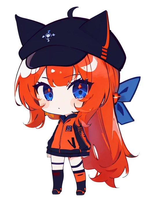  high quality、masterpiece、 High Details 、8K wallpaper，  1 girl，  Orange Hair、 long hair、 blue eyes、 red plug suit、blackキャップ(Cat hat、black)