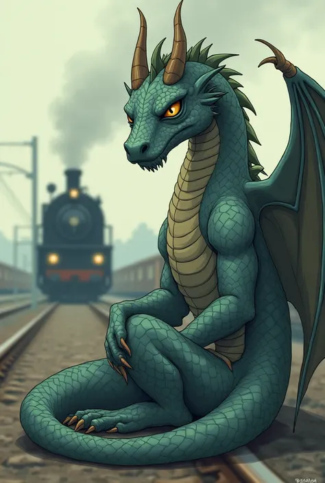 dragon personification　anime　 illustration of a train　Apathy　sleepy