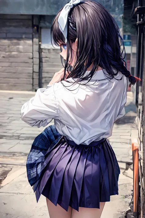  The body is 8 times longer than the head , (  high definition CG unity 8K  ), (  top quality)，(  very detailed)，(    super high resolution),    black hair,    posing while shooting  ,  animation 2D rendering,   Realistic young anime schoolgirl , ((   whit...