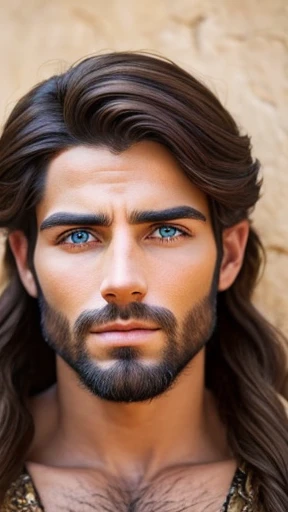 A Biblical male man focuses on his face (photo with color)