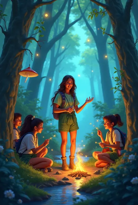 A magical photo of a girl scout leader helping and guiding her membres 