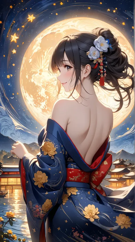 ((   top quality )),(   ultra high definition),(   very detailed ),(    Detailed Help  ),((   best CG   )),(   Best Works of Art   ),  Ultra Precision Art ,   amazing painting art,(The art of accurate depiction :1.5), woman,  off shoulder,Backless, kimono,...