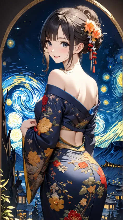 ((   top quality )),(   ultra high definition),(   very detailed ),(    Detailed Help  ),((   best CG   )),(   Best Works of Art   ),  Ultra Precision Art ,   amazing painting art,(The art of accurate depiction :1.5), woman,  off shoulder,Backless, kimono,...