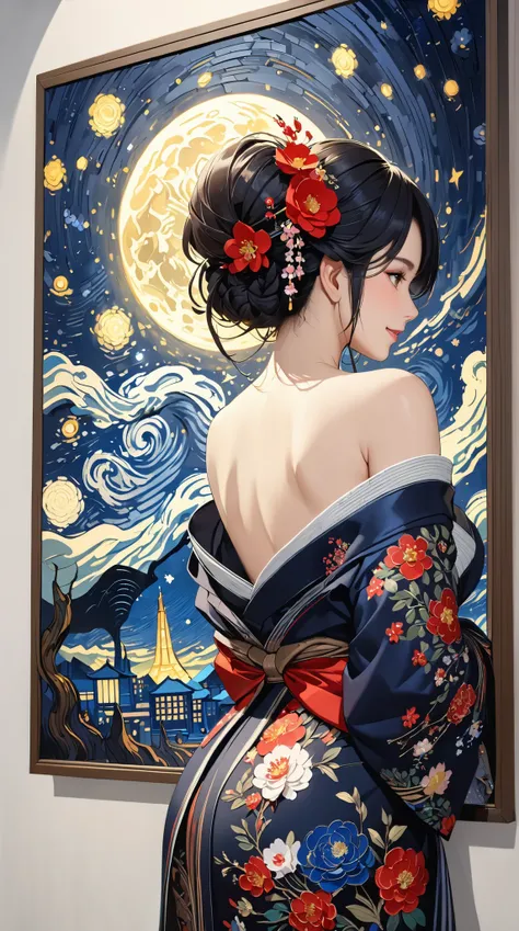 ((   top quality )),(   ultra high definition),(   very detailed ),(    Detailed Help  ),((   best CG   )),(   Best Works of Art   ),  Ultra Precision Art ,   amazing painting art,(The art of accurate depiction :1.5), woman,  off shoulder,Backless, kimono,...