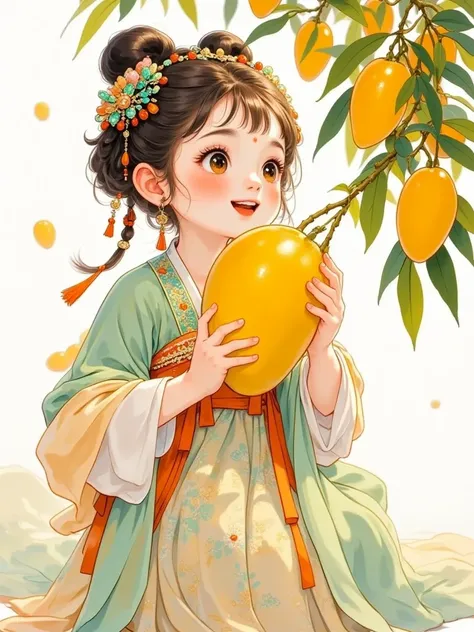     Little cute，Picking mangoes