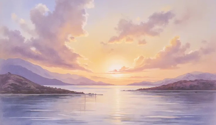 The fading twilight, painted in acrylic on canvas. The scene captures the last moments of the sunset, with warm golden and orange hues bleeding into soft purples and deep blues as the light slowly disappears. The horizon is a delicate line where the sun ha...