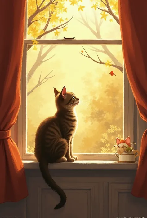 Whiskers, a curious cat, loved exploring the house. One sunny afternoon, she discovered a hidden patch of warmth on the windowsill. As she basked in the cozy spot, Whiskers spotted a bird outside, flitting between the branches.