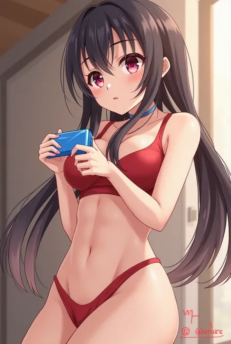 Anime girl holding sex toy unclothed