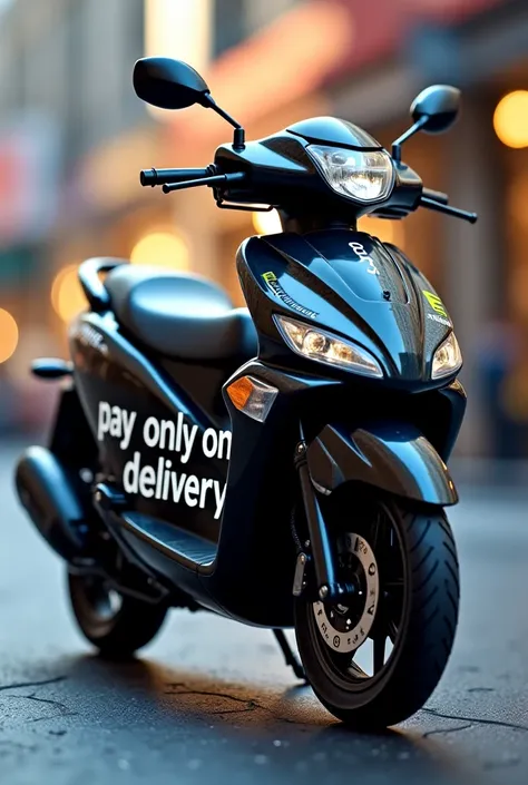  Create a written image "Pay only on delivery " on the side of a motorbike 