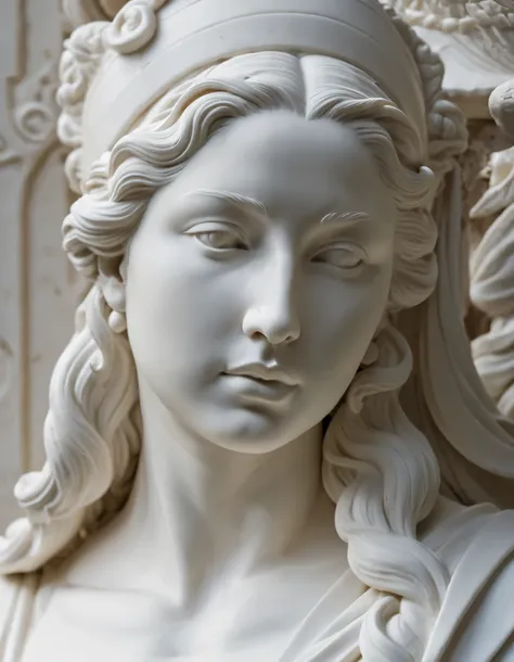  Artwork,  S212  , Hat Face and Shoulders , long  hair,  Carved with White Plaster,  Relief Anatomy , Plaster Sculpture,  Realistic 8k Bernini Sculpture , シネマティックな Closeup Bust Shot, ３ｄ, goddess,  portrait, 映画的な胸像 portrait,  Classical Art Style , 新古典主義の po...