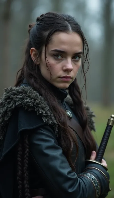 Cut to Arya Stark training with sword and learning stealth skills. Show her journey through various locations, culminating in a moment where she takes revenge on someone from her list, her face hardening with resolve.