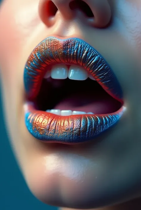 I would like to create a realistic mouth , , lips that move and between the lips there is a word that is “FITLICIOOOUSS !!” that appears on the left side and moves to the right as if I were saying it and with blue and orange colors 