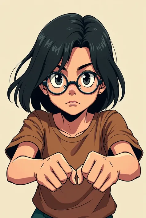 Black-shouldered girl wearing glasses, Compared to a pinching gesture (comics)