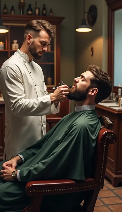 Barber cutting beard