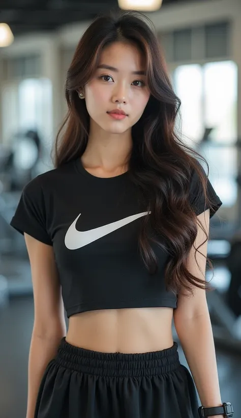          Asian Style、 Korean Style Idol 、       cute girl in Kaichu ,                 my hair is long            、            my hem is wavy            、         My hair is parted in the middle  ,   I wear NIKE sportswear 、 I have dumbbells at the sports c...