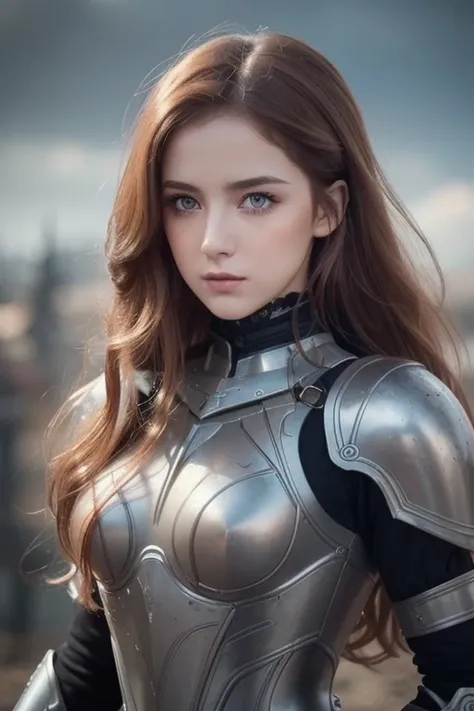  beautiful women,  orange eyes, (blush nose),   detailed eyes ,  cinematic , Long Curly Orange Hair,  Defined Body ,  wearing detailed Victorian armor (((Super strong)), Masterpiece,  top quality,  ultra detail , ground, destroyed city background,  Shadow,...