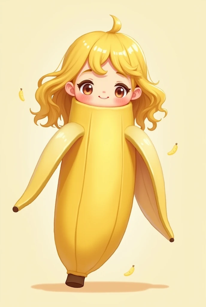 Give a picture that is a hybrid fusion of a cute girl and a banana