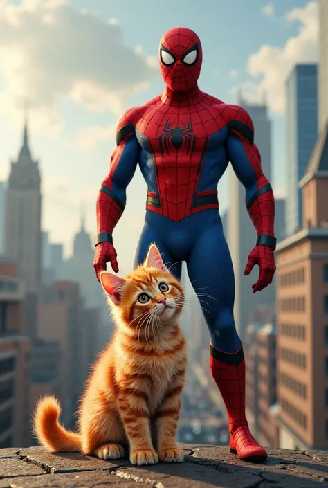 giant kitten and huge spiderman