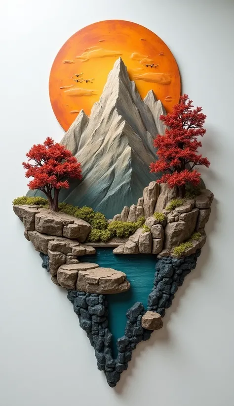 Beautiful wall sculpture which includes mountain ,moon , tree . 