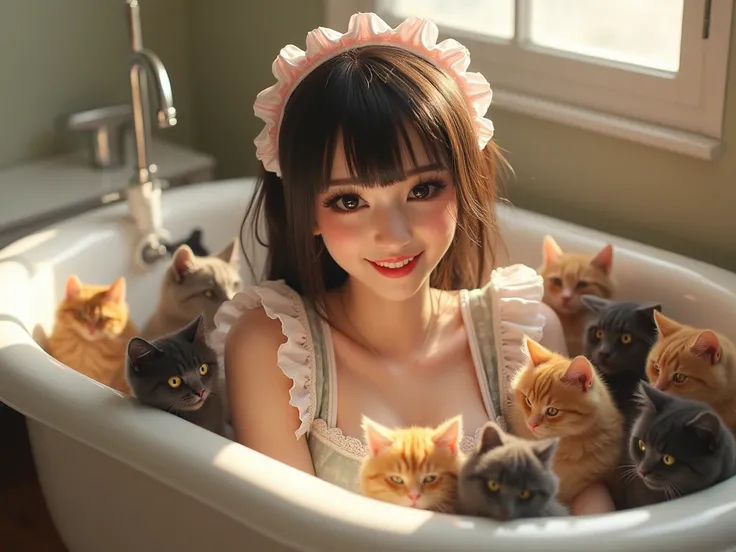  super realistic ,  photorealistic ,  dramatic scene , shadow,  global lighting , One, (  Japanese famous idol girl :1.5),  very beautiful fragile Japanese girl ,  very pretty with a very cute ,  but boyish , cool face , ( modern maid  :1.2), (  in cute co...