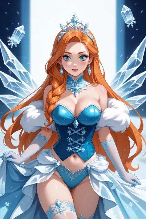 Here’s a description of an ice queen-inspired outfit for Orihime Inoue, showcasing her navel and bare feet:

Orihime glows with ethereal beauty in an ice queen-inspired outfit that combines regal elegance with a frosty, mystical charm. She wears a cropped,...